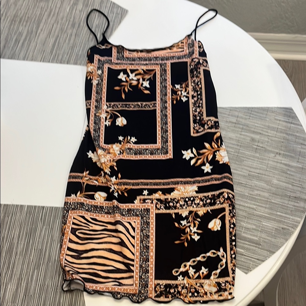 Black and Beige Patterned Women's Dress